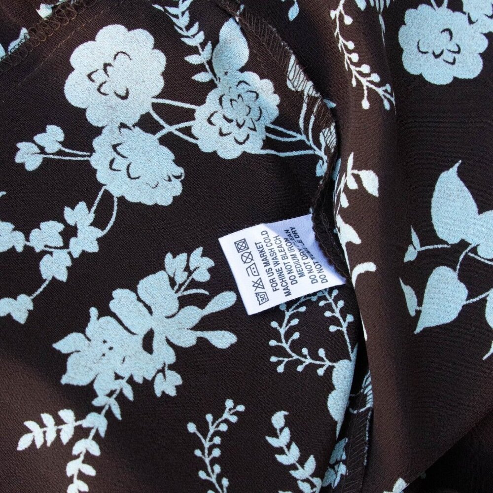 Vtg Romantic Babydoll Dress Women 6 Brown Blue Tie Back Midi 90s Cottagecore Y2K - Picture 12 of 12